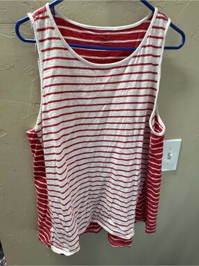 LOFT Red & White Striped Tank Top